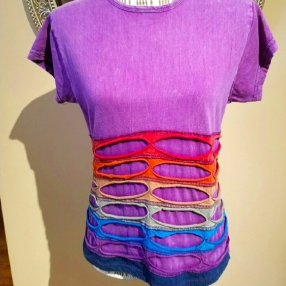 Shopping Therapy Purple Hoody Black Stripes & Colorful Short Sleeve Cotton Set - Picture 3 of 12